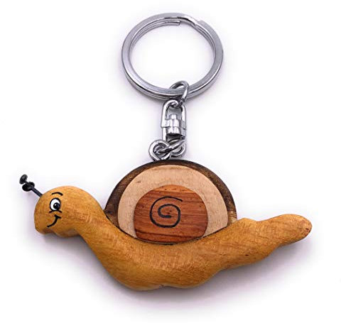 H-Customs Lange Schnecke kriechend langsam Holz Edel Handmade Schlüsselanhänger Anhänger