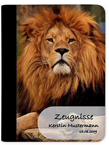 CreaDesign Customize A4 Zeugnismappe für Kinder 26,7x32,7x1 cm, Sichtbuch mit 10 Klarsichthüllen, erweiterbar auf bis zu 20 Taschen, Löwe design, Dokumentenmappe für Schüler