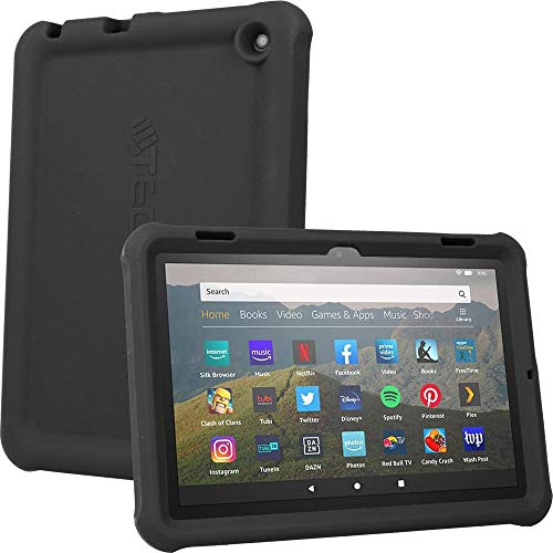 TECHGEAR Parachoques Funda se Adapta a Amazon Fire HD 8 2020 / HD 8 Plus (10ª generación) Antideslizante a Prueba de Golpes de Silicona Suave Funda + Protector de Pantalla - Funda Niños [Negro]
