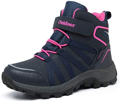 ZYLDK Winterstiefel Kinder Winterschuhe Wanderschuhe Schneestiefel Jungen Warmfutter Wasserdicht Baumwollschuhe Mädchen Trekking Snowboots Mit Klettverschluss,Blau-Pink,34 EU