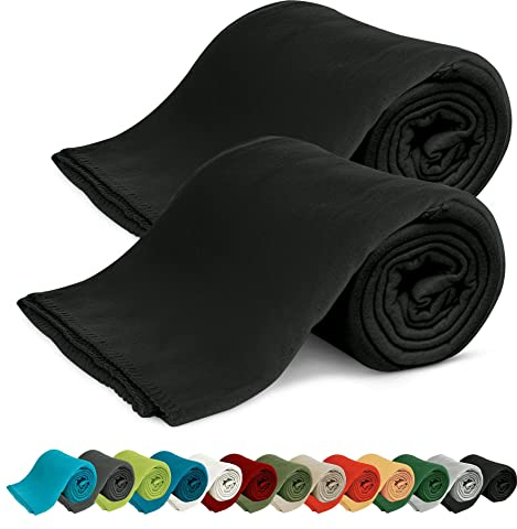 KiGATEX 2er Pack Polar Fleecedecke Uni - Tagesdeckenset - Sofaüberwurf - 130x160 cm - ca. 420g pflegeleicht – Oeko-Tex Zertifiziert - schwarz