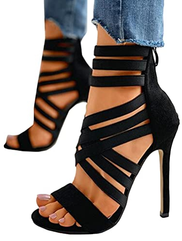 Onsoyours Sexy High Heels für Damen Neue Sommersandalen mit Fischmaul Gefrostete Stiletto-Sandalen mit Offenem Zeh und Reißverschluss (Schwarz, numeric_41)