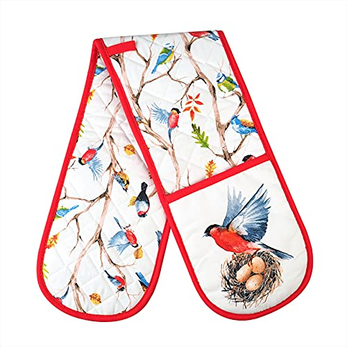 SixSigma Sports Double Oven Gloves Heat Resistant - Oven Mitts Heavy Duty Cotton Uk For Cooking, Baking, Kitchen Gloves Potholders Novelty Gifts For Men & Women (White Red)