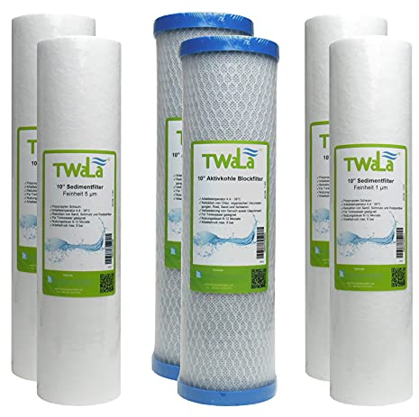 1 Jahr Set 6-teilig TWaLa 10 Zoll Ersatzfilter Umkehrosmose Anlage RO Polypropylen Sediment Vorfilter Grobfilter Aktivkohleblock Trinkwasser Filter Wasserfilter zur Wasseraufbereitung