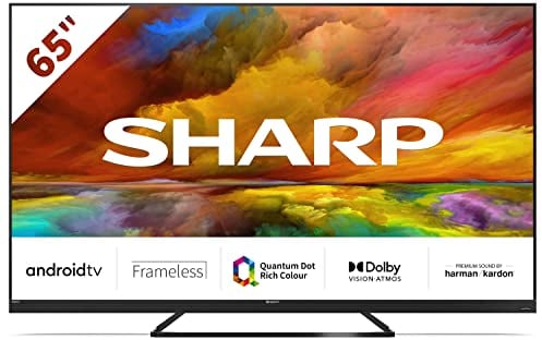 Sharp Quantum Dot 65EQ3EA - 65 TV Android 4k Ultra HD (4X HDMI 2.1, 2X USB, Bluetooth), Dolby Vision, Dolby Atmos, Assistente Google, Chromecast, Altoparlanti Premium Harman/Kardon 2x15W, Nero