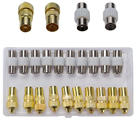 VooGenzek 5 Set di Connettori per Antenna, 5 × Femmina e 5 × Maschio Adattatori per Connettore Cavo Coassiale per Antenna TV, Accoppiatore Coassiale Maschio-Maschio/Femmina-Femmina, Oro