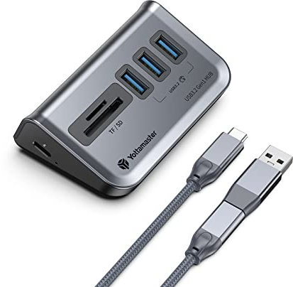 Yottamaster 4 Port USB 3.0 Hub, Powered 5V / 2A, Type C to 3.2 Gen1 Data (5Gbps) with 3 A & SD/TF Card Reader for Laptop, iMac, Surface Pro, XPS, Mobile