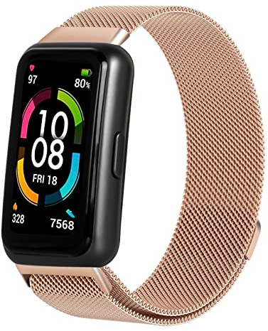 Armbänder kompatibel mit Huawei Band 7/7 NFC Armband, 16mm Mesh-Gewebe-Edelstahl-Armband, magnetisches Ersatzband, klassisches verstellbares Band für Huawei Band 7