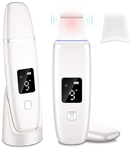 [Verbesserte] Skin Scrubber Ultraschallpeelinggerät Porenreiniger mit 4 Modi, Mitesserentferner, Tiefenreinigung, Ultraschallgerät Gesicht EMS Ionen Hautreiniger für Gesichtsreinigung - Weiß