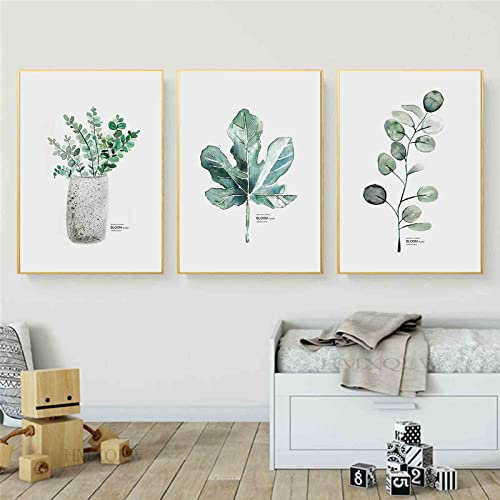 HMXQLW Toile Plantes Vertes Peinture Affiche Decoration Murale Tableau Art, Impression sur Toile Salon Chambre Maison Decor Murale Moderne Aesthetic Art X3 sans Cadre (60X80CM)