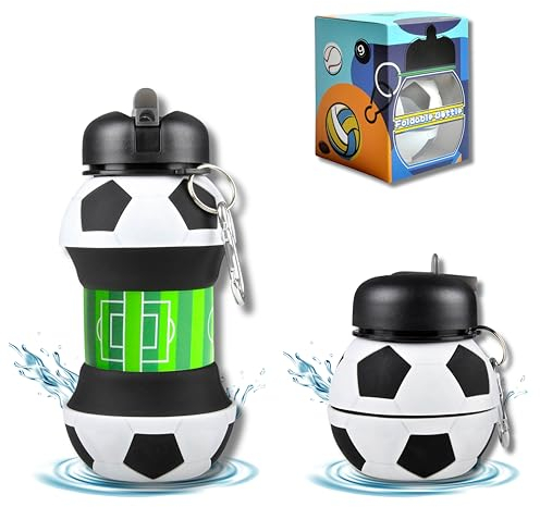 CODiLLO Borraccia, Gourde pour Enfants Pliable en Silicone Sans BPA, Idée Cadeau (550 ml, Football)