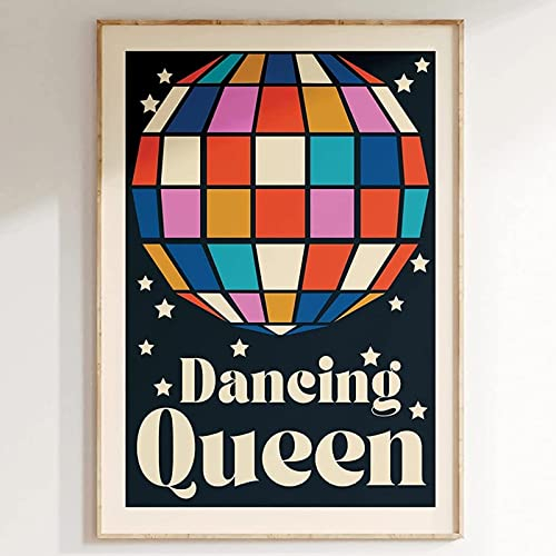 Vintage Discokugel Poster Drucke Retro Ästhetisches Poster Tanzende Königin Poster Wandkunst Retro Disco Kunst Bunte Ästhetische Malerei 70er Jahre Poster Trendy Retro Leinwand Wandkunst 40,6 x 61 cm