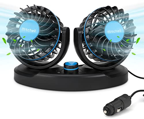 Auniq Ventilatore Auto Doppia Testa, 12V Ventola di Raffreddamento dell'auto del sedili anteriori velocità Regolabile Ventilatore Doppio Ventilatore Estivo ruotabile a 360° (Sedile anteriore)