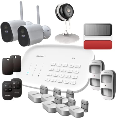 Daewoo Security SA666AM - Compatible Animaux, Alarme Maison sans Fil WiFi/GSM connectée, Contrôle à Distance, Sirène extérieure, 2 Caméras, Compatible avec Amazon Alexa, Google Home