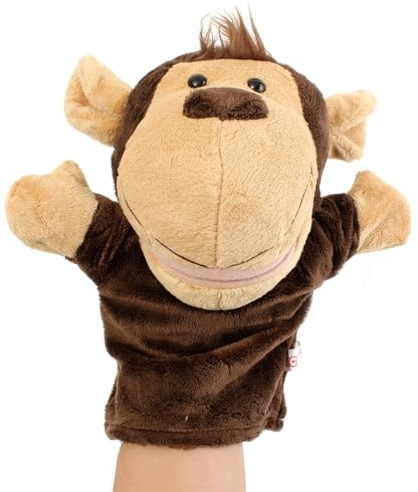 PLAYZOCO Handpuppe, Affe, Handpuppe, Fingerpuppe, Tierpuppe, pädagogisches Spielzeug, Plüsch-Baumwolle und PP, Größe 25 cm, Affen-Design