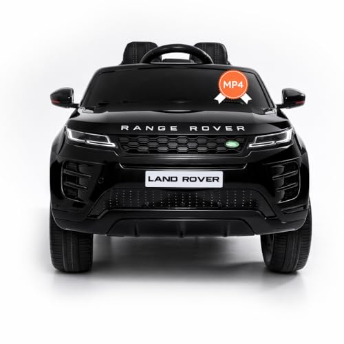 BabyCar Range Rover Evoque | Kinder Auto Elektro 12V mit 2×35W Motoren | Kinder Elektroauto mit Fernbedienung, Ledersitz, Türen zum Öffnen, MP4/USB | Offiziell Lizenziertes | Schwarz