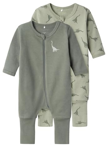 Name IT Baby - Jungen Nbmnightsuit 2p Zip Ff Green Dino Noos Schlafanzug, Agave Green, 86 EU