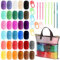 Swpeet 51Pcs Kit di filati per uncinetto, incluso 32Pcs matassine di filato acrilico multicolore, 10Pcs marcatori di punti, 6Pcs aghi da maglia in plastica, 2Pcs ganci da uncinetto e 1Pcs borsa per