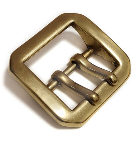 ALVYNG Gürtelschnalle aus massivem Messing, 3,8 cm, Doppelnadel, Quadrat 01, Large