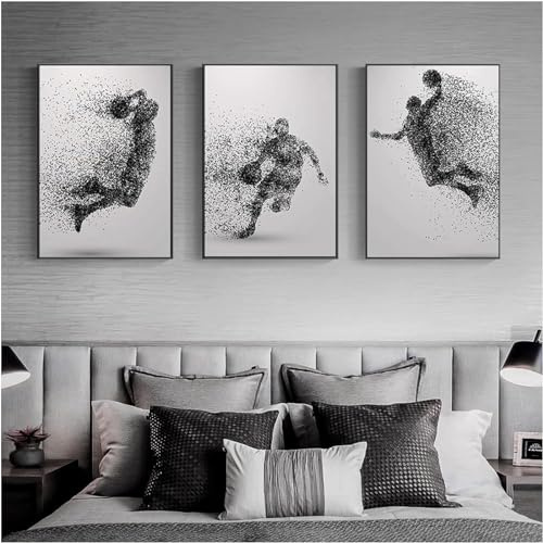 YLHKME Basketball Sport Bilder Leinwand Malerei, Schwarz Weiß Wandbilder Wohnzimmer Schlafzimmer Deko Poster Kunstdrucke,Ohne Rahmen (C-Rahmenlos,3X50X80CM)
