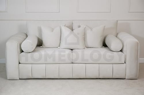 HOMEOLOGY Havana Plush 5 Seater Corner Sofa for Ultimate Relaxation and Style, Corner Sofa for Living Room, 3+2 Seater Plush Velvet Sofa Set for Sale (Cream, 3 Seater)