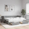 CKioict Palettenbett Modernes Bettgestell Jugendbett Tagesbett Ausziehbar mit Schubladen Hellgrau 90x200 cm StoffGeeignet für Gästezimmer, B&Bs, Schlafzimmer