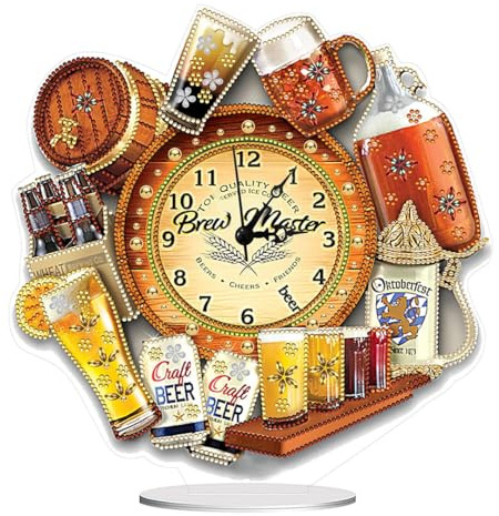ENCOMAG DIY Diamond Painting Tisch Deko,Uh-r Bilder 5D Diamant Malerei Tischdeko,Diamant Painting Stehend Kunst,Deko Ornamente für Anfänger Zuhause,Büro Dekoration,Geschenke (Bier)
