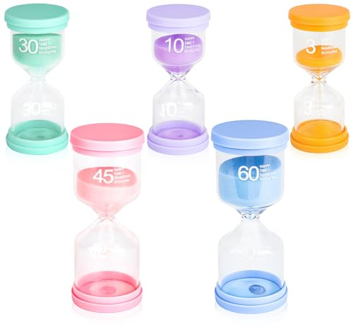 GHVACZS Sablier Coffret, 5 Sabliers de Couleurs, 3 10 30 45 60 Minutes Sablier, Convient pour la Maison, la Salle de Classe, Le Bureau, la Salle de Sport
