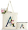 Personalisiert Initialen Tragetasche Canvas mit Innentasche, Kosmetiktasche mit Reißver, Baumwolltasche, Einkaufsbeutel Tote Bag, Geburtstag Weihnachten Geschenk für Frau Freundin Mama Brautjungfer A