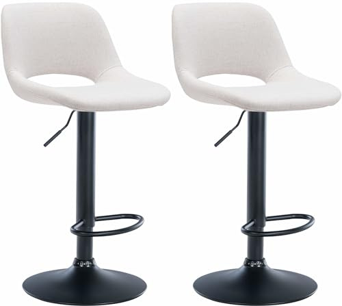 CLP 2er Set Barhocker Camden I Stoff-Bezug, Farbe:Creme, Material Gestell:Metall matt schwarz