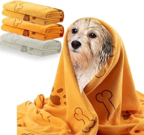 Dog Towel Microfiber Pet Drying Bath Towels Wrap Dogs Quick Dry Super Absorbent Personalized Grooming Cloth For Cats And Other Animals Puppy Head Cleaning Washable Assorted color Design (60CM x 40CM)