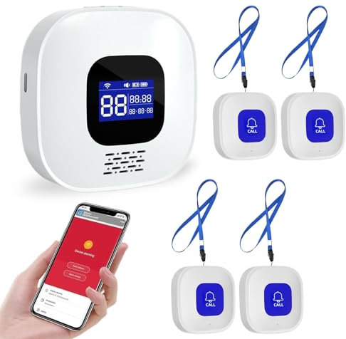 WIOONI Notrufknopf für Senioren Notruf Kabellos Notfallknopf, Hausnotruf Intern, WiFi Smart SOS Notrufknopf-Alarm Set 4 Sender 1 Empfänger, Kompatibel mit Tuya Smart/Smart Life
