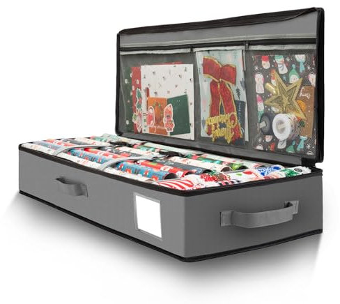 Sac de rangement pour papier cadeau - En tissu Oxford imperméable - Organisateur de rouleaux de papier cadeau avec compartiments - Gris