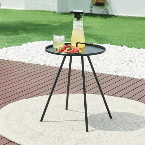 [en.casa] Beistelltisch Outdoor Fosen mit Tragegriff Kaffeetisch Gartentisch 55 x Ø 42 cm Balkontisch Terassentisch rund Grilltisch Sofatisch Nebentisch Stahl Schwarz