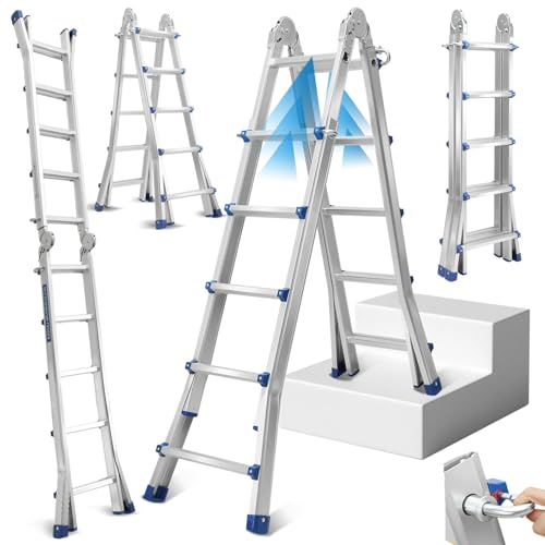 Fiqops Scala Multiuso Telescopica 3 in 1 - 513 cm, 4 x 5 Pioli, Portata Massima 150 kg, Scorrevole Su Entrambi i Lati
