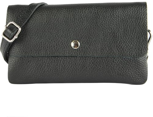 modamoda de - T257 - Echtleder Umhängetasche Small made in Italy, Farbe:Schwarz