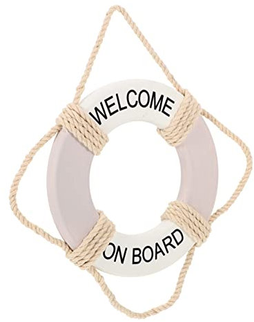 CORHAD Mittelmeer Boje Rettungsring Wandbehang Strand Rettungsring Ornament Nautischer Wandanhänger Für Zu Hause Willkommen An Bord Rettungsring Wandverzierung Dichtebrett Grey