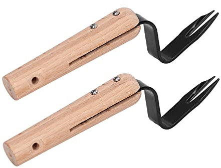 LIYJTK 2Pcs Hand Weeder Tool Garden Weed Dandelion Remover Puller Manual Labor Wood Remove Shovel Fork Trimming Plant Gadgets for Patio Crack Lawn Grass Digging Transplanting