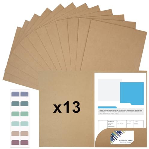13PCS Dokumentenmappe A4 Kraftpapier, Präsentationsmappe Papier Ordner with Sticker, Ordner Büro Projektmappen für Dokumente Besprechungen Zuhause Schule