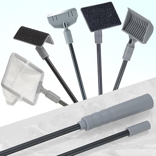 Crevyteg 5 in 1 Aquarium Glass Tank Cleaning kit, Triangle Sponge Brush Algae Scraper Right Angle Brush Gravel Rake Fish Net, Fish Tank Glass Cleaner for Fish Tank Maintenance