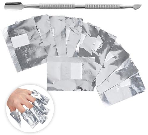 200 Pcs Foil Nail Wraps Aluminium Wraps Remover with Lint-Free Cotton Pads and 1pcs Cuticle Pusher for gel Nails,Nail Foil Wraps