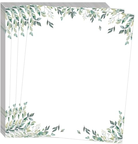 50 Pcs Greenery Paper Eucalyptus Leaf Themed Decorative Printer Stationery Writing Sheets for School, Home Office Supplies (Greenery)
