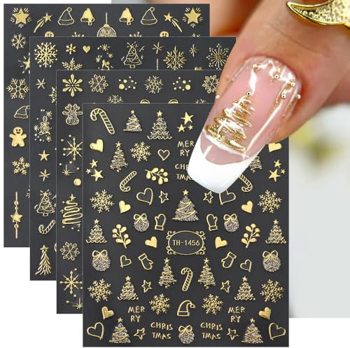 3D Weihnachts Nagelsticker Weihnachten Gold Christmas Nail Art Stickers Weihnacht Nagelfolie Selbstklebend Weihnachtsbaum Schneekugel Schneeflocke Nageldesign Winter Nail Sticker Nagel Aufkleber