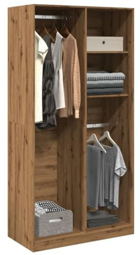 Willood Kleiderschrank Artisan-Eiche 100x50x200cm Kleiderschrank, Garderobenschrank mit Stauraum, Schrank Mehrzweckschrank für Schlafzimmer, Flurschrank Offen, Holzwerkstoff 2 Böden