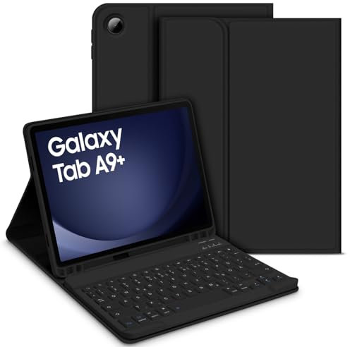Bettdow für Samsung Galaxy Tab A9+/A9 Plus 2023 Tastatur Hülle, Deutsch QWERTZ Layout Abnehmbarer Tastaturmit Hülle für Galaxy Tab A9+ 11 Zoll SM-X210/X215/X216, Schwarz
