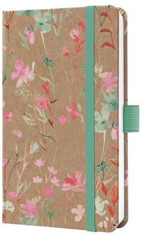 SIGEL J6806 Wochenkalender 2026 A6, braun, grün Green Floral Serenity, Hardcover aus Kraftpapier, Gummiband, Stiftschlaufe, 174 Seiten, vegan, Buchkalender, Terminplaner Kalenderbuch Jolie
