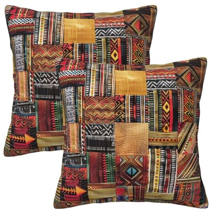 WPUTY Afrikanische Textil-Patchwork-Kissenbezüge, bedruckt, 40 x 40 cm, für alle Jahreszeiten, moderne Kissenbezüge für Auto, Büro, Zuhause und Schlafzimmer, 2 Stück