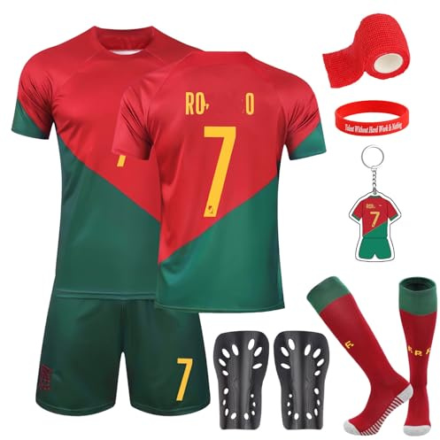 yumcute Fussball Trikot kinder, Heimtrikots Trikot Jungen Football Socks Fussball Fußball Trikot Fußballtrikot Kinder Fussball Socken Fußbälle Jersey Schlüsselanhänger, Bracelet und Bandage(8-9years)