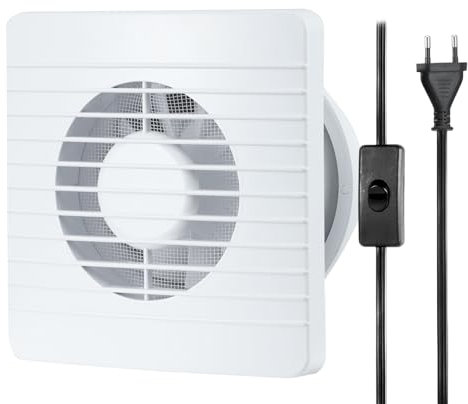Moonjor 100mm VMC Salle de Bain, VMC Extracteur, Extracteur d'Air avec Interrupteur, 1m UE Prise pour Salle de Bain,Cuisine,Bureau,WC (Ventilateur grilles avec commutateur)
