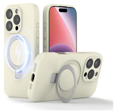 Misscase für iPhone 16 Pro Max Hülle mit Unsichtbarer Ständer,Weiches Silikon Phone Haptik Handyhülle 6,9 Zoll,innen Samt Haptik,Militärnorm Schutz,Kratzfeste Stoßfest Off White